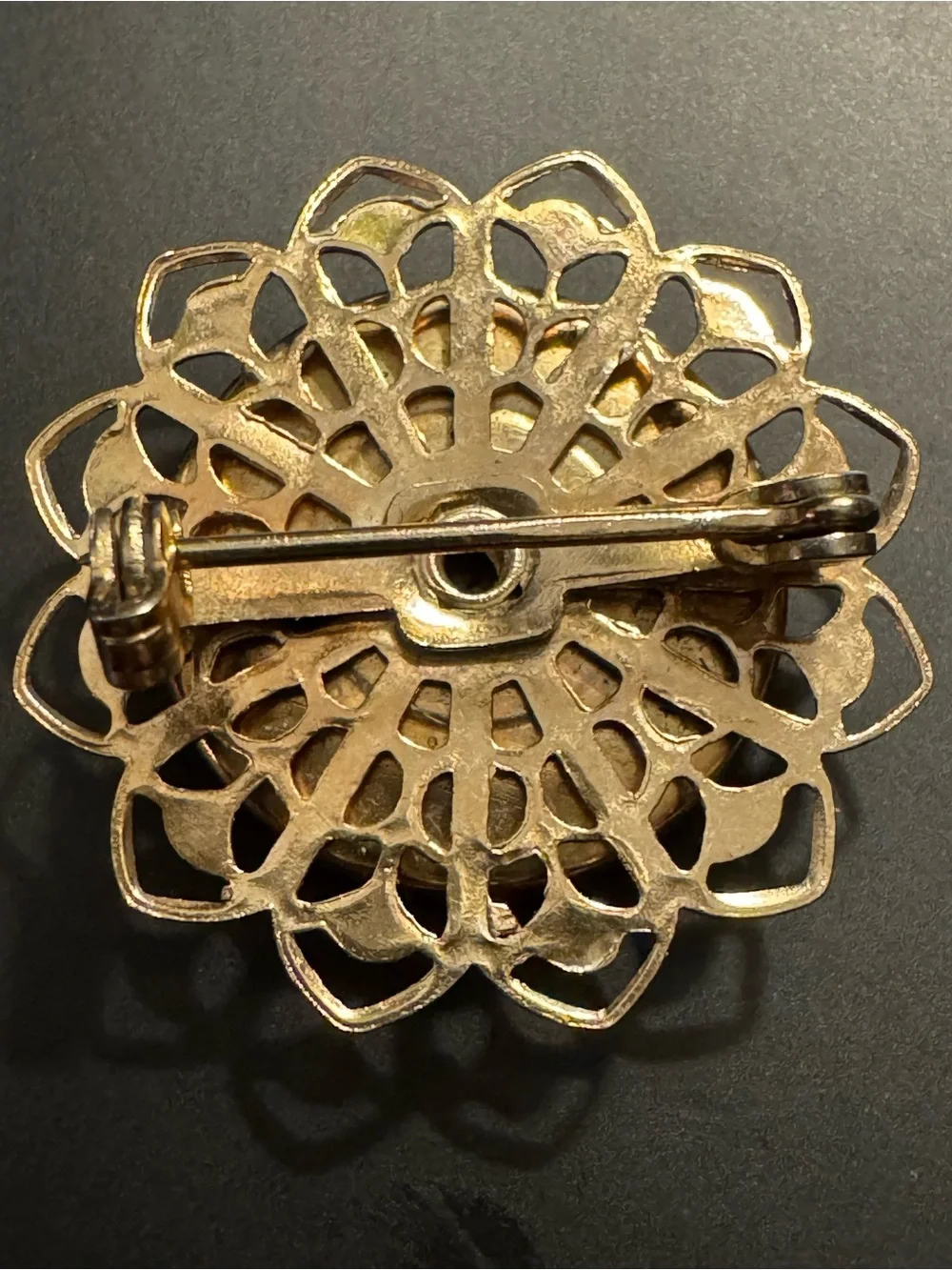 Vintage Guilloché Enamel Blue Floral Gold Tone Brooch Pin